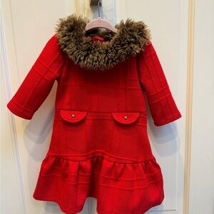 Janie & Jack 2T Girls Red Faux Fur Long Sleeve Formal Dress